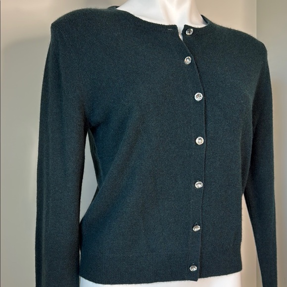 NWT Elie Tahari Teal Cashmere Rhinestone Button Cardigan...